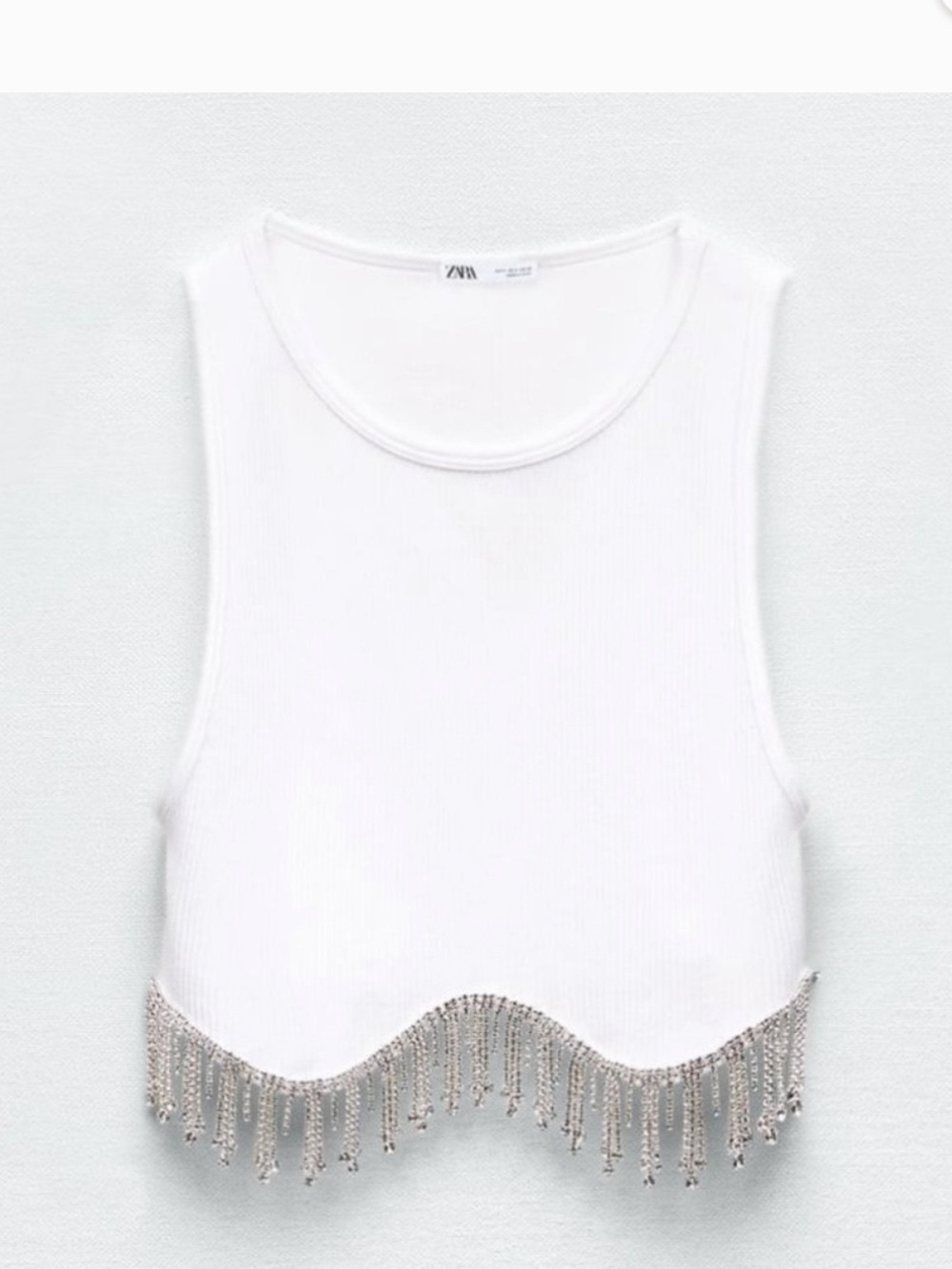 Zara Rhinestone Fringe Ribbed Contour Tank - Picture 5 of 5